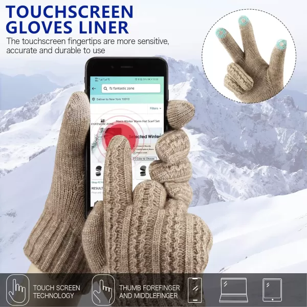 FZ FANTASTIC ZONE Womens Winter Warm Thermal Touchscreen Knit Gloves Fleece Lined Cold WeatherApricot