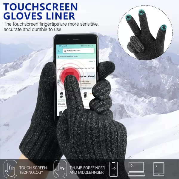 FZ FANTASTIC ZONE Womens Winter Warm Thermal Touchscreen Knit Gloves Fleece Lined Cold WeatherBlack
