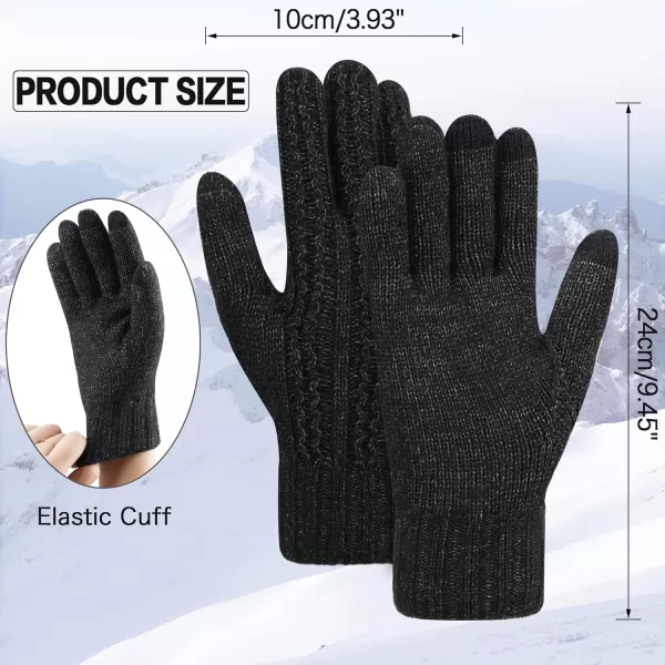 FZ FANTASTIC ZONE Womens Winter Warm Thermal Touchscreen Knit Gloves Fleece Lined Cold WeatherBlack