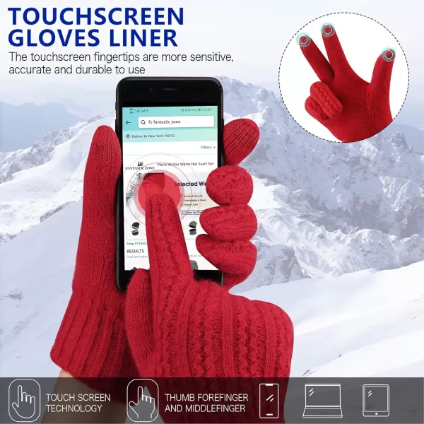 FZ FANTASTIC ZONE Womens Winter Warm Thermal Touchscreen Knit Gloves Fleece Lined Cold WeatherRed