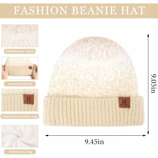 Womens Winter Knit Beanie Hats and Touchscreen Gloves Long Scarf Set with Warm Fleece Lined Skull Caps Scarves for WomenApricot White