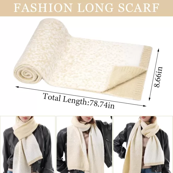Womens Winter Knit Beanie Hats and Touchscreen Gloves Long Scarf Set with Warm Fleece Lined Skull Caps Scarves for WomenApricot White
