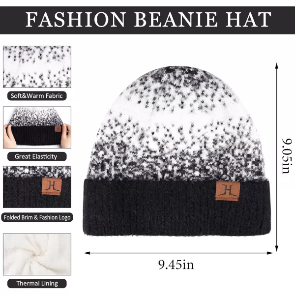 Womens Winter Knit Beanie Hats and Touchscreen Gloves Long Scarf Set with Warm Fleece Lined Skull Caps Scarves for WomenBlack White