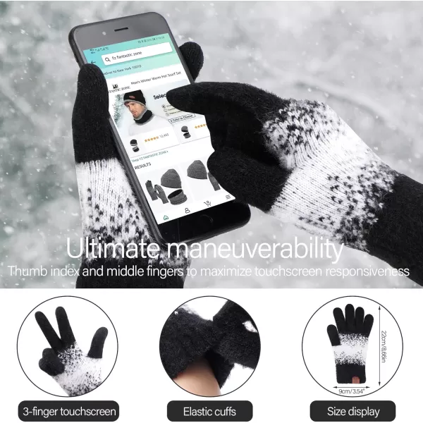 Womens Winter Knit Beanie Hats and Touchscreen Gloves Long Scarf Set with Warm Fleece Lined Skull Caps Scarves for WomenBlack White
