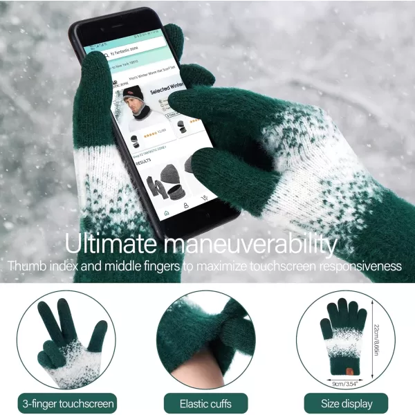 Womens Winter Knit Beanie Hats and Touchscreen Gloves Long Scarf Set with Warm Fleece Lined Skull Caps Scarves for WomenDark Green White