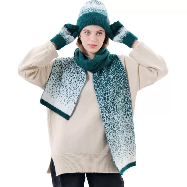Womens Winter Knit Beanie Hats and Touchscreen Gloves Long Scarf Set with Warm Fleece Lined Skull Caps Scarves for WomenDark Green White
