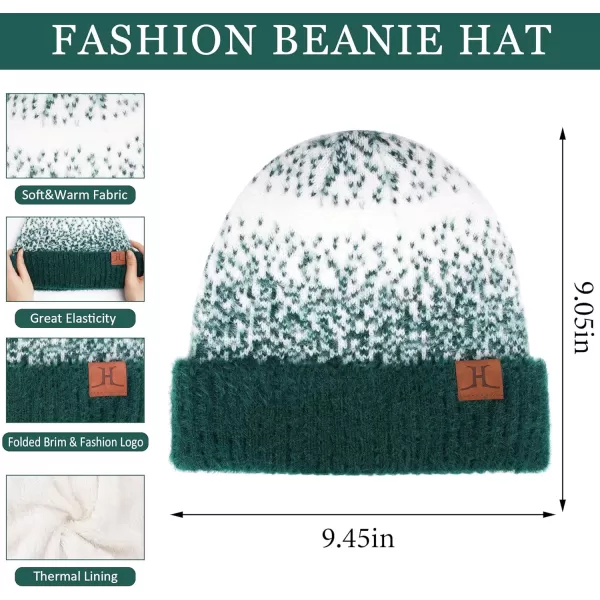 Womens Winter Knit Beanie Hats and Touchscreen Gloves Long Scarf Set with Warm Fleece Lined Skull Caps Scarves for WomenDark Green White