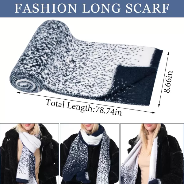 Womens Winter Knit Beanie Hats and Touchscreen Gloves Long Scarf Set with Warm Fleece Lined Skull Caps Scarves for WomenNavy Blue White
