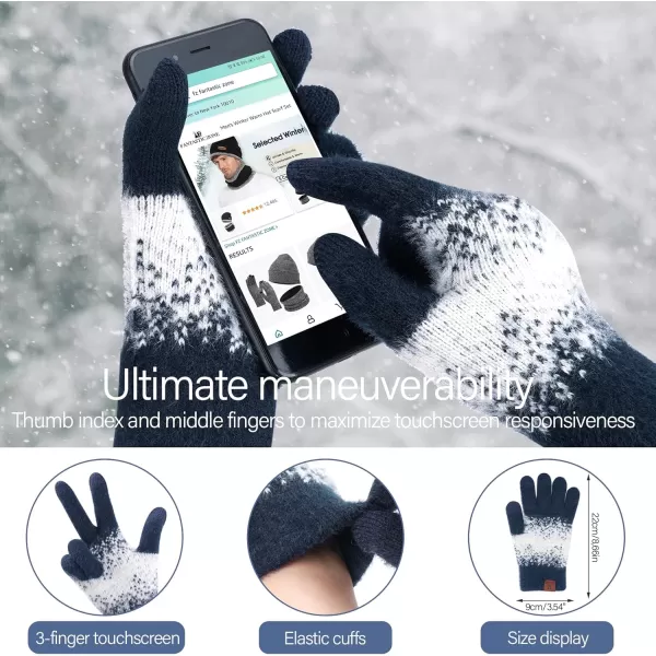 Womens Winter Knit Beanie Hats and Touchscreen Gloves Long Scarf Set with Warm Fleece Lined Skull Caps Scarves for WomenNavy Blue White
