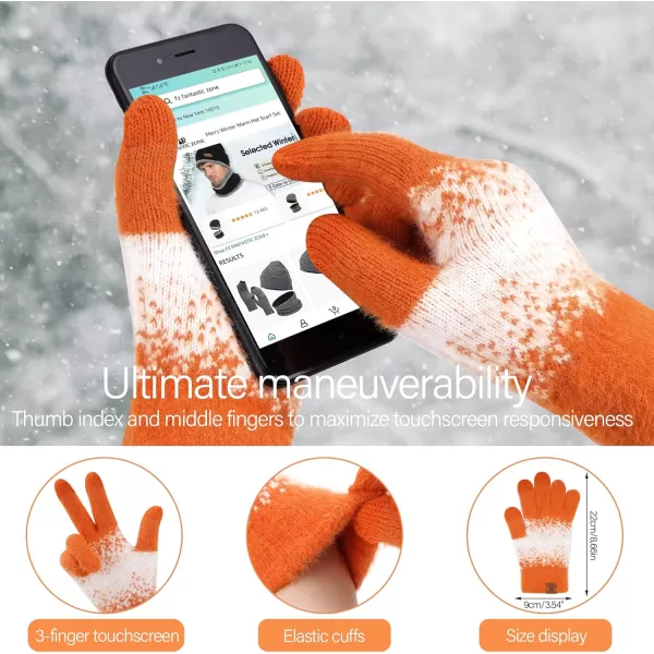 Womens Winter Knit Beanie Hats and Touchscreen Gloves Long Scarf Set with Warm Fleece Lined Skull Caps Scarves for WomenOrange White