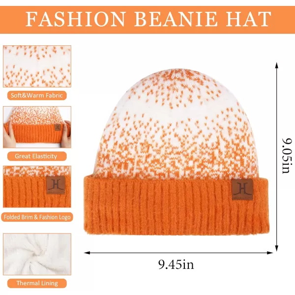 Womens Winter Knit Beanie Hats and Touchscreen Gloves Long Scarf Set with Warm Fleece Lined Skull Caps Scarves for WomenOrange White