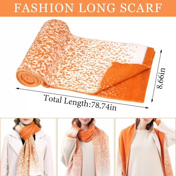 Womens Winter Knit Beanie Hats and Touchscreen Gloves Long Scarf Set with Warm Fleece Lined Skull Caps Scarves for WomenOrange White