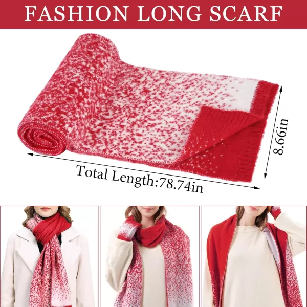 Womens Winter Knit Beanie Hats and Touchscreen Gloves Long Scarf Set with Warm Fleece Lined Skull Caps Scarves for WomenRed White
