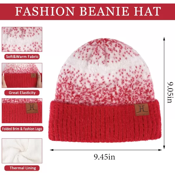 Womens Winter Knit Beanie Hats and Touchscreen Gloves Long Scarf Set with Warm Fleece Lined Skull Caps Scarves for WomenRed White