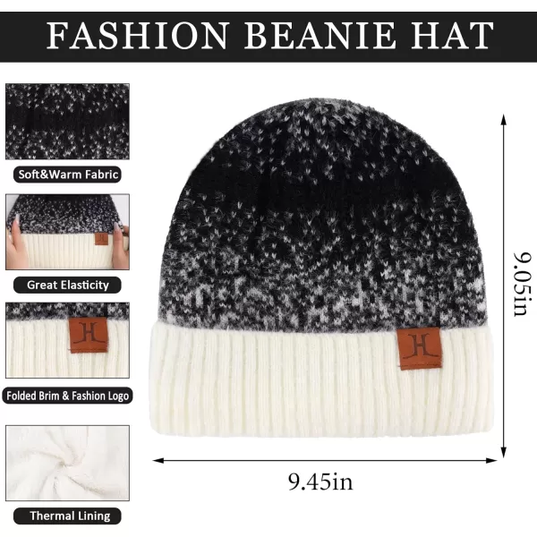 Womens Winter Knit Beanie Hats and Touchscreen Gloves Long Scarf Set with Warm Fleece Lined Skull Caps Scarves for WomenWhite Black
