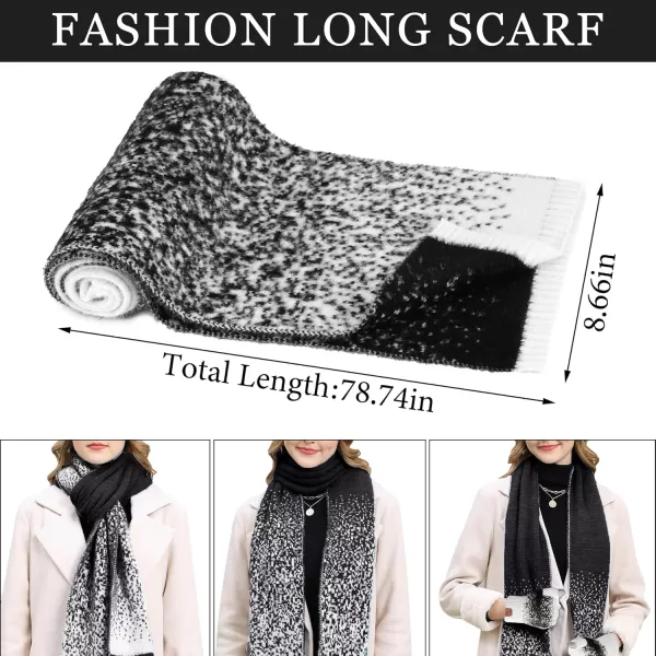 Womens Winter Knit Beanie Hats and Touchscreen Gloves Long Scarf Set with Warm Fleece Lined Skull Caps Scarves for WomenWhite Black