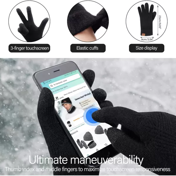 Womens Winter Warm Knit Beanie Hat Long Scarf Touchscreen Gloves Set with Fleece Lined Pom Skull Cap Gifts for WomenEblack