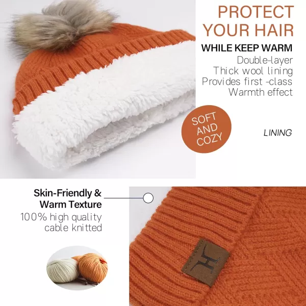 Womens Winter Warm Knit Beanie Hat Long Scarf Touchscreen Gloves Set with Fleece Lined Pom Skull Cap Gifts for WomenEorange