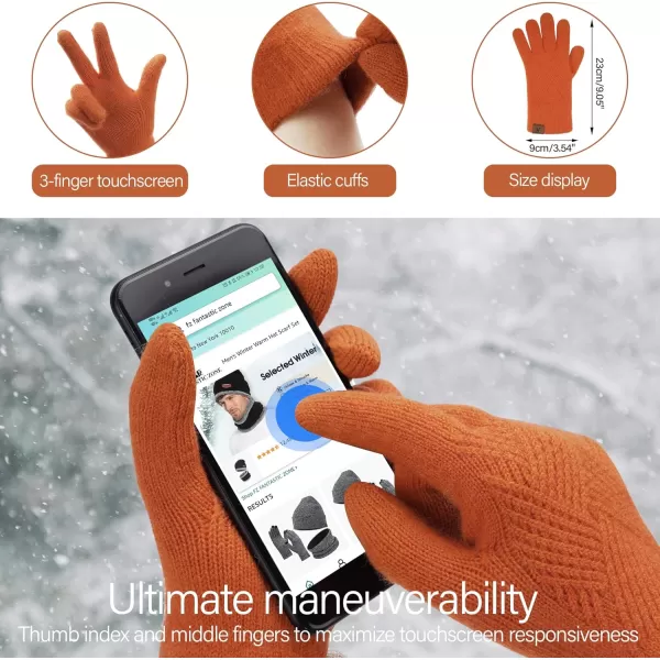 Womens Winter Warm Knit Beanie Hat Long Scarf Touchscreen Gloves Set with Fleece Lined Pom Skull Cap Gifts for WomenEorange