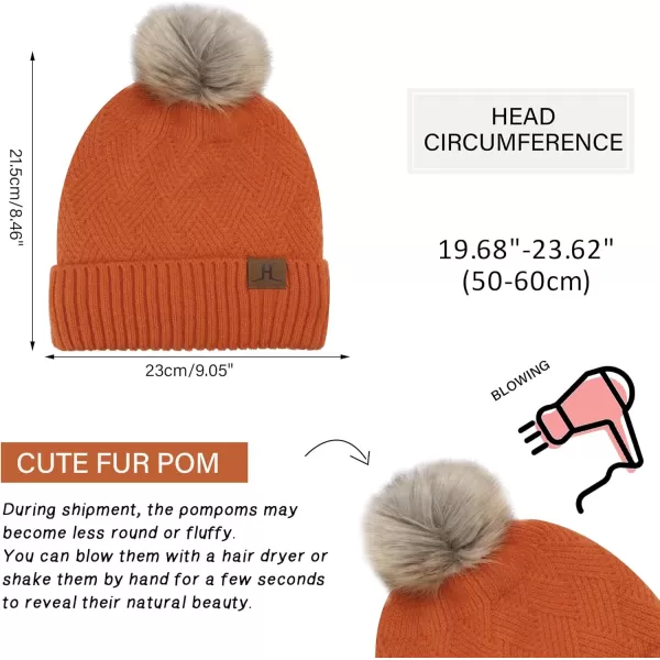 Womens Winter Warm Knit Beanie Hat Long Scarf Touchscreen Gloves Set with Fleece Lined Pom Skull Cap Gifts for WomenEorange