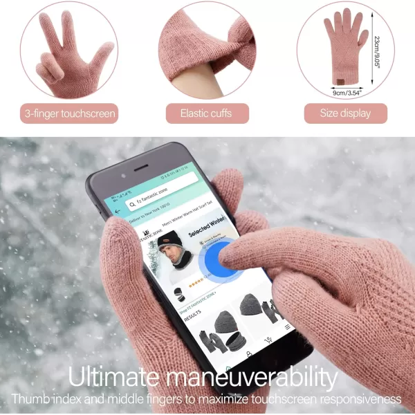 Womens Winter Warm Knit Beanie Hat Long Scarf Touchscreen Gloves Set with Fleece Lined Pom Skull Cap Gifts for WomenEpink