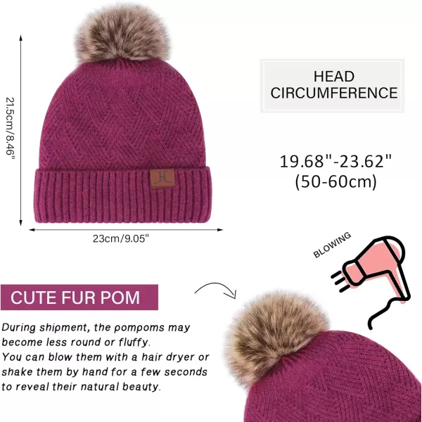 Womens Winter Warm Knit Beanie Hat Long Scarf Touchscreen Gloves Set with Fleece Lined Pom Skull Cap Gifts for WomenErose Red