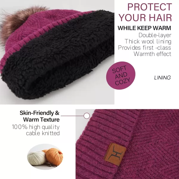 Womens Winter Warm Knit Beanie Hat Long Scarf Touchscreen Gloves Set with Fleece Lined Pom Skull Cap Gifts for WomenErose Red