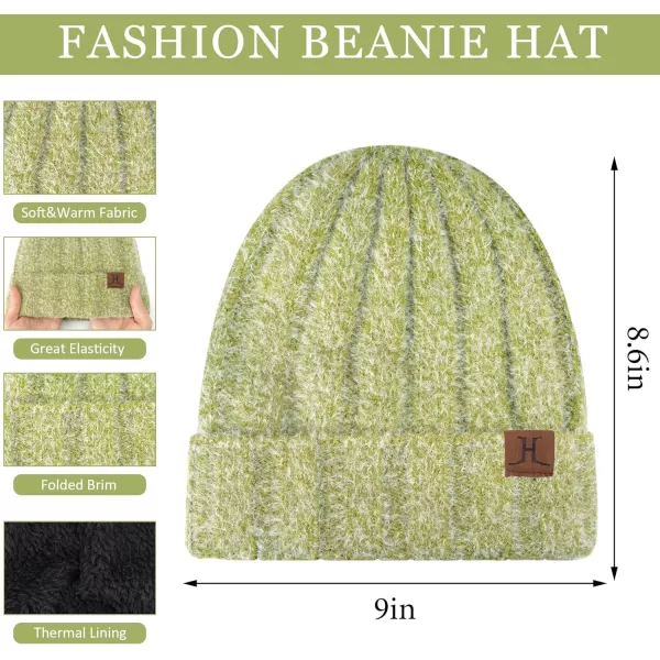 Womens Winter Warm Knit Beanie Hat Touchscreen Gloves Long Neck Scarf Set with Fleece Lined Skull Caps Gifts for Women Men Green