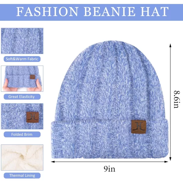 Womens Winter Warm Knit Beanie Hat Touchscreen Gloves Long Neck Scarf Set with Fleece Lined Skull Caps Gifts for Women MenBlue