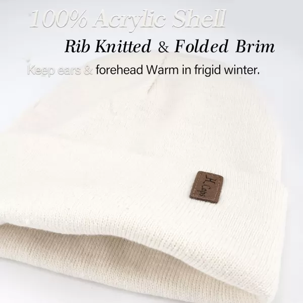 Womens Winter Warm Satin Lined Knit Beanie Hat Slouchy Skull Caps Silk Lining Ski Hats for Women MenBeige