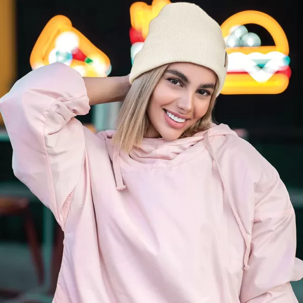 Womens Winter Warm Satin Lined Knit Beanie Hat Slouchy Skull Caps Silk Lining Ski Hats for Women MenBeige