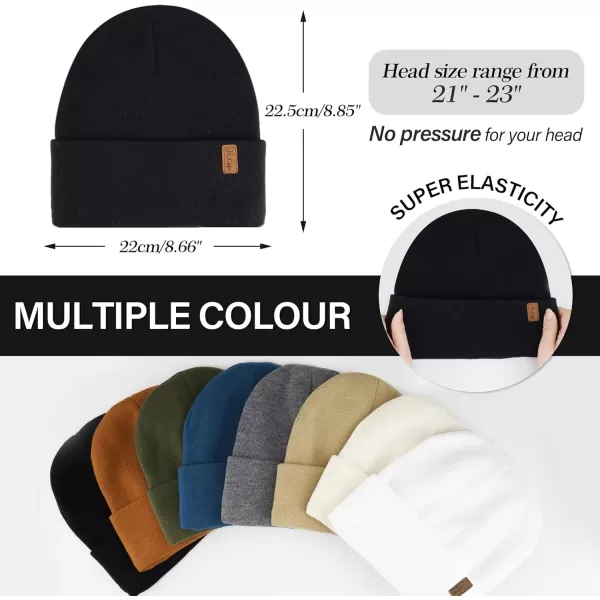Womens Winter Warm Satin Lined Knit Beanie Hat Slouchy Skull Caps Silk Lining Ski Hats for Women MenBlack