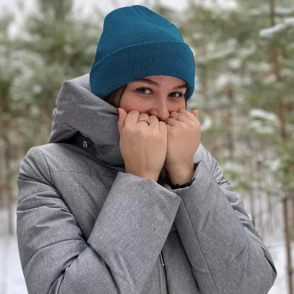 Womens Winter Warm Satin Lined Knit Beanie Hat Slouchy Skull Caps Silk Lining Ski Hats for Women MenBlue