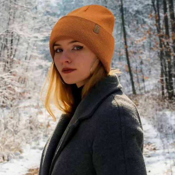 Womens Winter Warm Satin Lined Knit Beanie Hat Slouchy Skull Caps Silk Lining Ski Hats for Women MenDark Orange