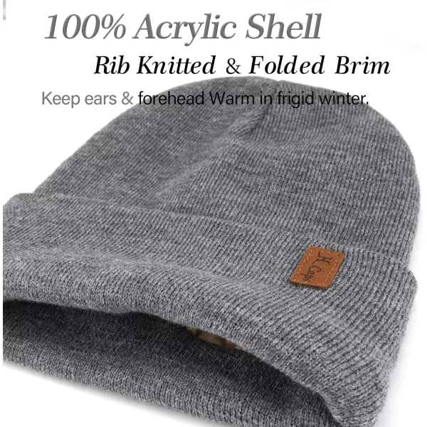 Womens Winter Warm Satin Lined Knit Beanie Hat Slouchy Skull Caps Silk Lining Ski Hats for Women MenGray