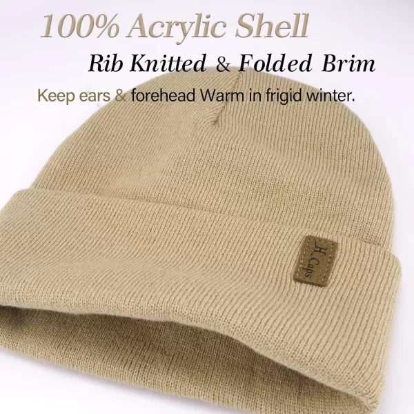 Womens Winter Warm Satin Lined Knit Beanie Hat Slouchy Skull Caps Silk Lining Ski Hats for Women MenKhaki