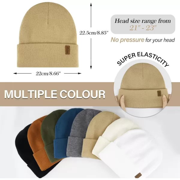 Womens Winter Warm Satin Lined Knit Beanie Hat Slouchy Skull Caps Silk Lining Ski Hats for Women MenKhaki