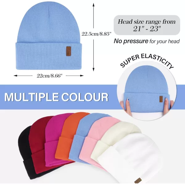 Womens Winter Warm Satin Lined Knit Beanie Hat Slouchy Skull Caps Silk Lining Ski Hats for Women MenLight Blue