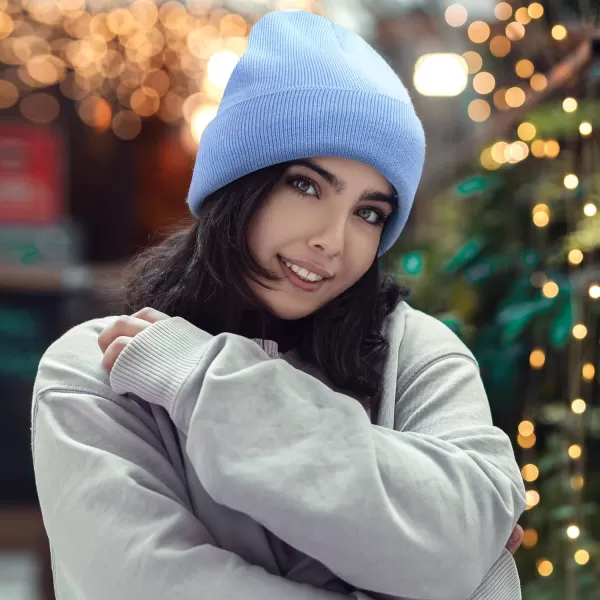Womens Winter Warm Satin Lined Knit Beanie Hat Slouchy Skull Caps Silk Lining Ski Hats for Women MenLight Blue