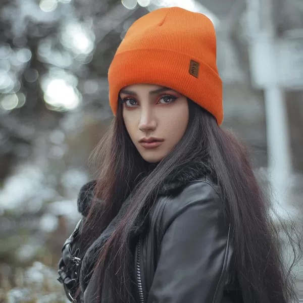 Womens Winter Warm Satin Lined Knit Beanie Hat Slouchy Skull Caps Silk Lining Ski Hats for Women MenOrange