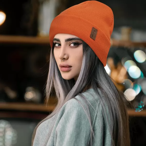 Womens Winter Warm Satin Lined Knit Beanie Hat Slouchy Skull Caps Silk Lining Ski Hats for Women MenOrange