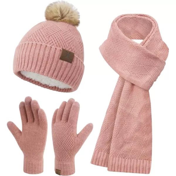 Womens Winter Warm Knit Beanie Hat Long Scarf Touchscreen Gloves Set with Fleece Lined Pom Skull Cap Gifts for WomenEpink