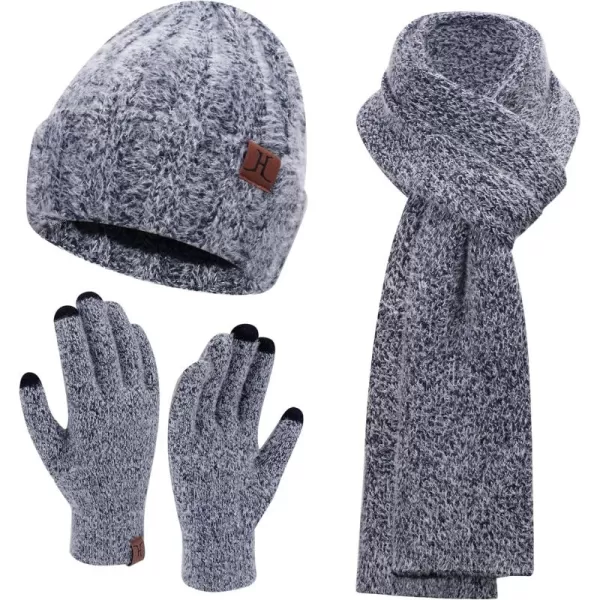Womens Winter Warm Knit Beanie Hat Touchscreen Gloves Long Neck Scarf Set with Fleece Lined Skull Caps Gifts for Women MenDark Blue