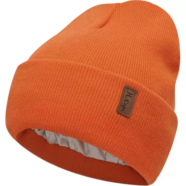 Womens Winter Warm Satin Lined Knit Beanie Hat Slouchy Skull Caps Silk Lining Ski Hats for Women MenOrange