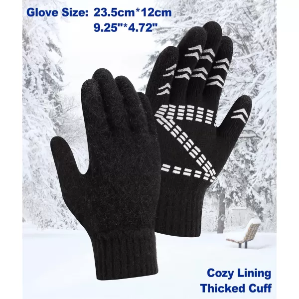 FZ FANTASTIC ZONE Mens Winter Gloves Warm Thermal Soft Wool Knit Touchscreen Gloves for WomenBlack