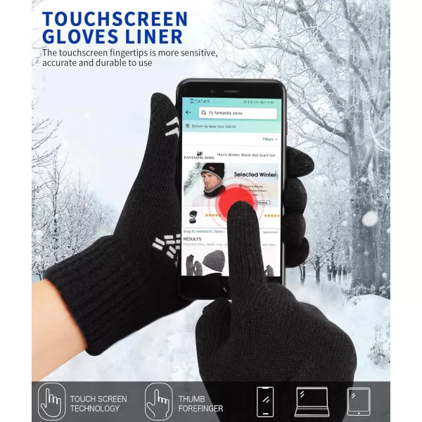 FZ FANTASTIC ZONE Mens Winter Gloves Warm Thermal Soft Wool Knit Touchscreen Gloves for WomenBlack
