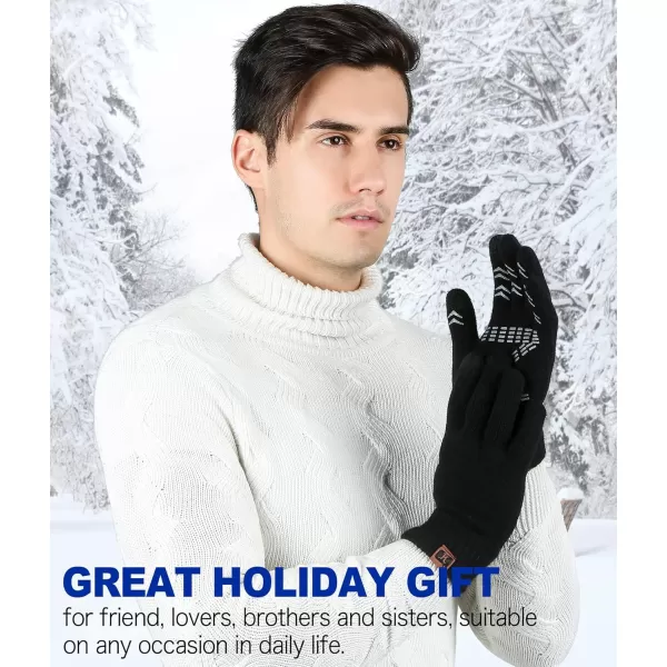 FZ FANTASTIC ZONE Mens Winter Gloves Warm Thermal Soft Wool Knit Touchscreen Gloves for WomenBlack