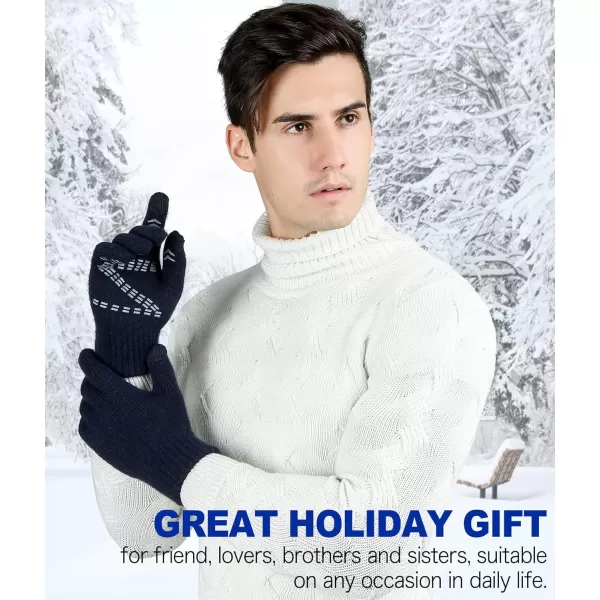 FZ FANTASTIC ZONE Mens Winter Gloves Warm Thermal Soft Wool Knit Touchscreen Gloves for WomenNavy Blue
