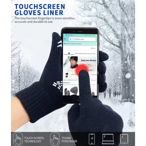 FZ FANTASTIC ZONE Mens Winter Gloves Warm Thermal Soft Wool Knit Touchscreen Gloves for WomenNavy Blue