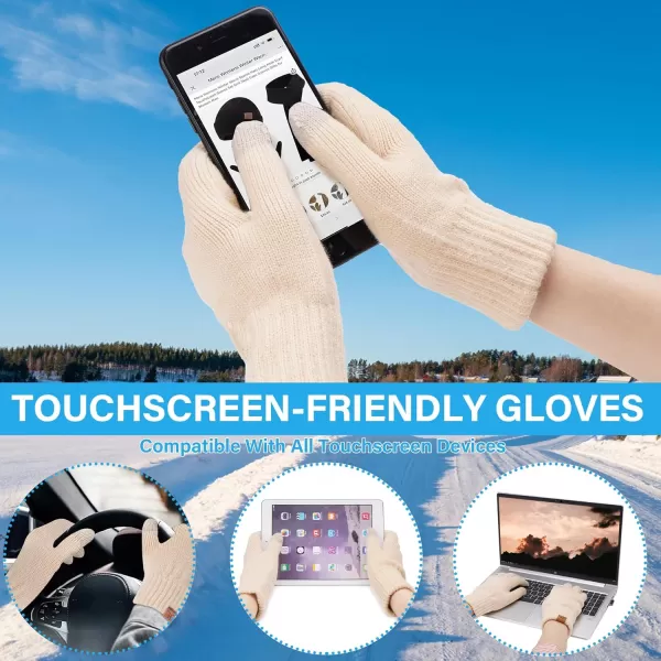 Mens Womens Winter Beanie Hats Touchscreen Gloves Neck Scarf Warmer Set Knit Skull Cap with Fleece Lined Gifts for Men WomenApricot